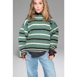 Handmade vintage Striped Knit Sweater in Green and Brown size M-L